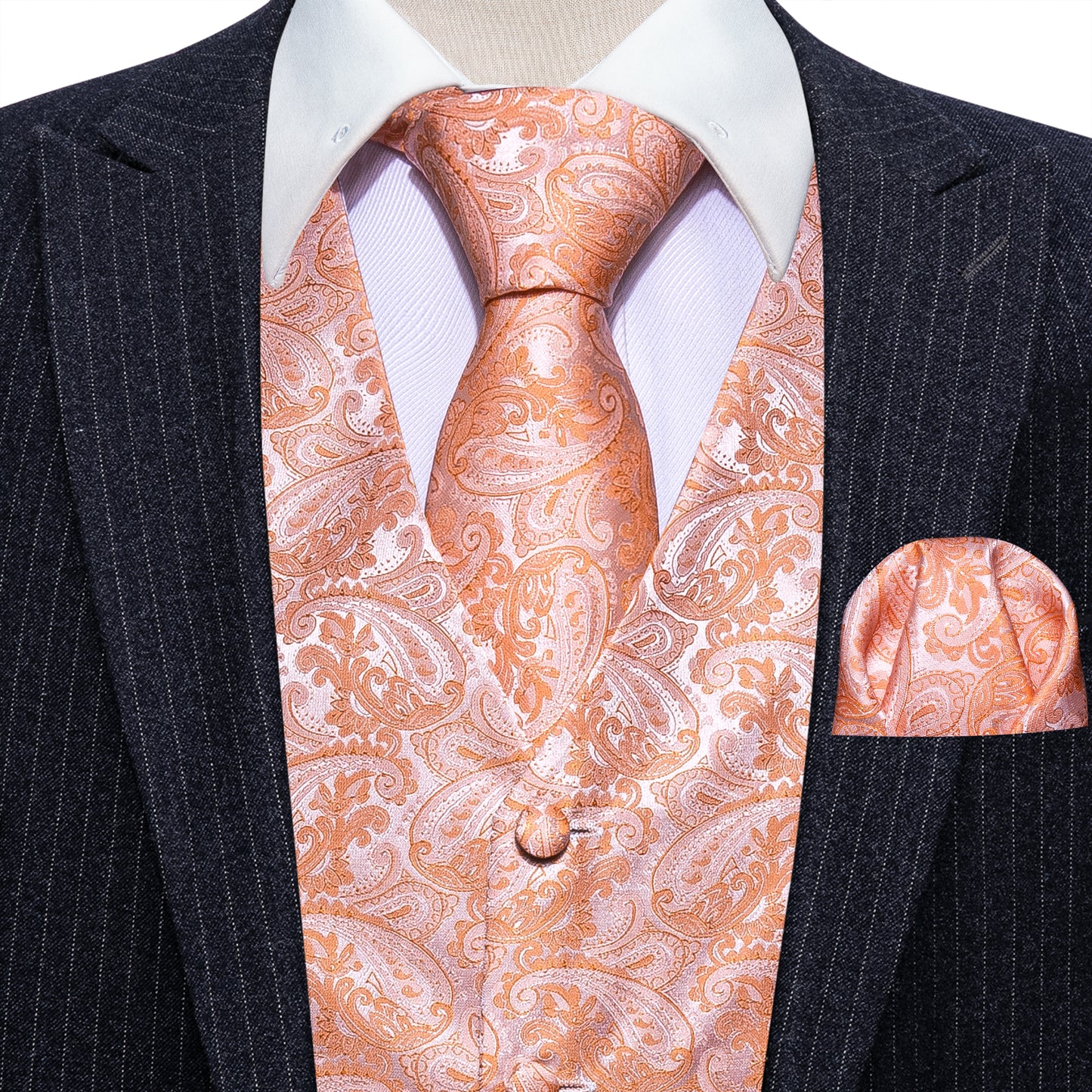 Designer Floral Waistcoat Silky Novelty Vest Shrimp Orange