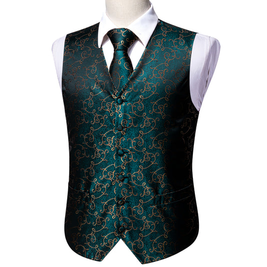 Designer Floral Waistcoat Buy 1 Get 1 Free Random Design in Your Size Silky Novelty Vest Teal Weeds