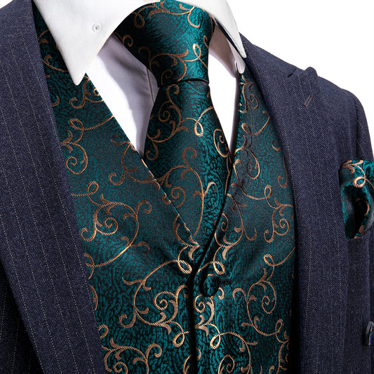 Designer Floral Waistcoat Buy 1 Get 1 Free Random Design in Your Size Silky Novelty Vest Teal Weeds
