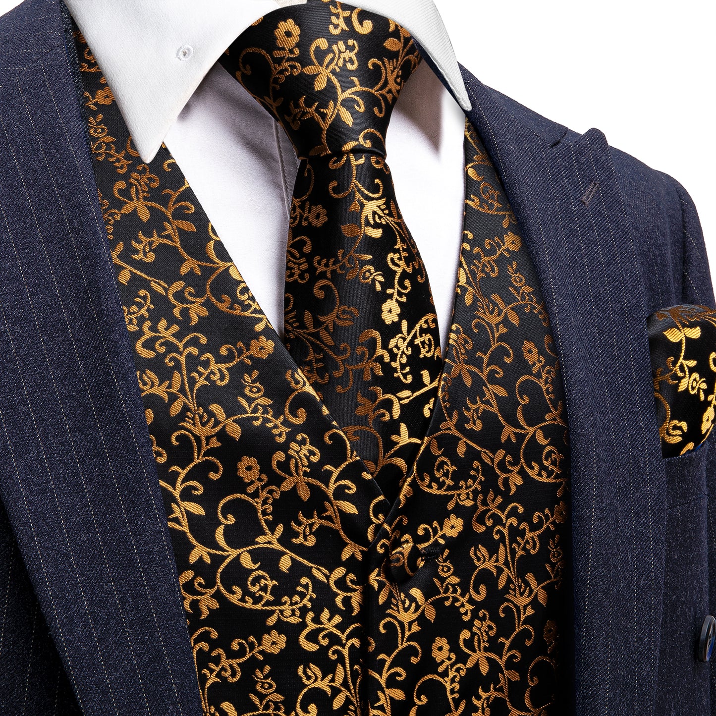 Designer Floral Waistcoat Silky Novelty Vest Golden Weeds