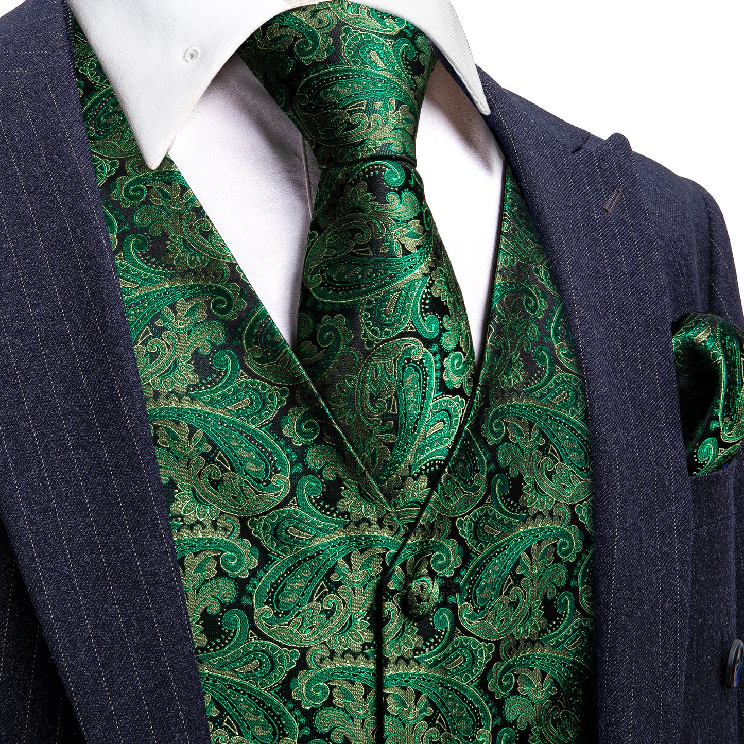 Designer Floral Waistcoat Silky Novelty Vest Seaweed Green Shells