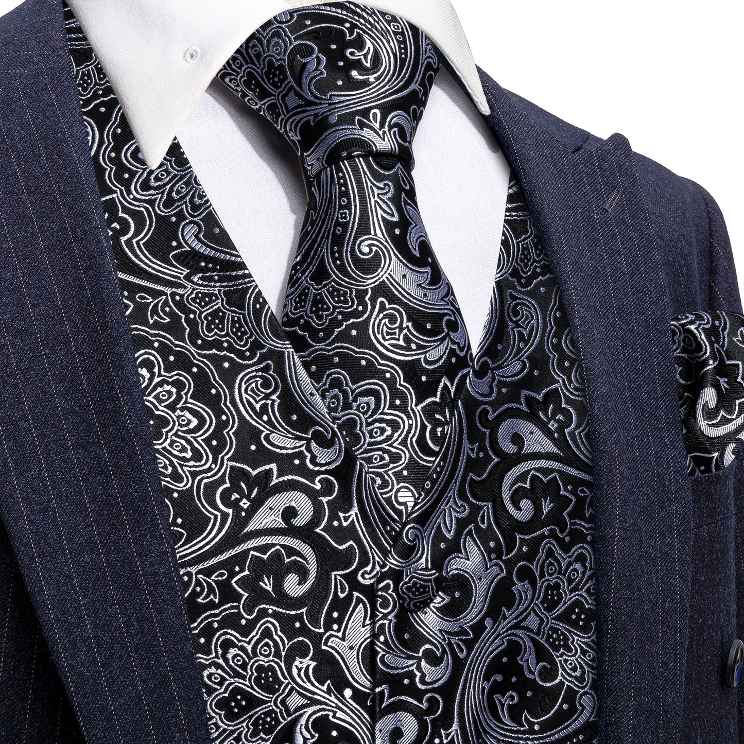 Designer Floral Waistcoat Silky Novelty Vest Charcoal Damask