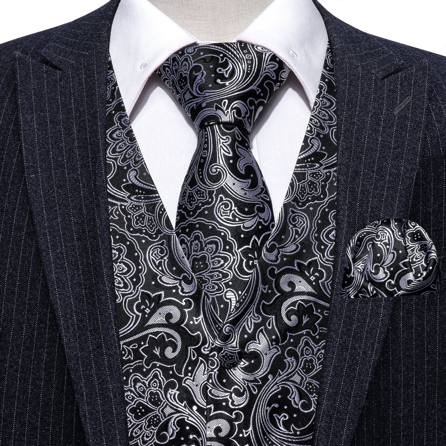 Designer Floral Waistcoat Silky Novelty Vest Charcoal Damask
