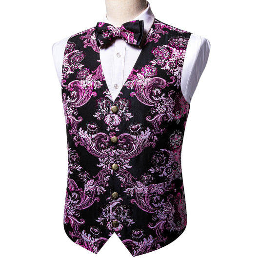 Designer Waistcoat Novelty Bowtie Woven Vest Shiny Palace Feather Violet