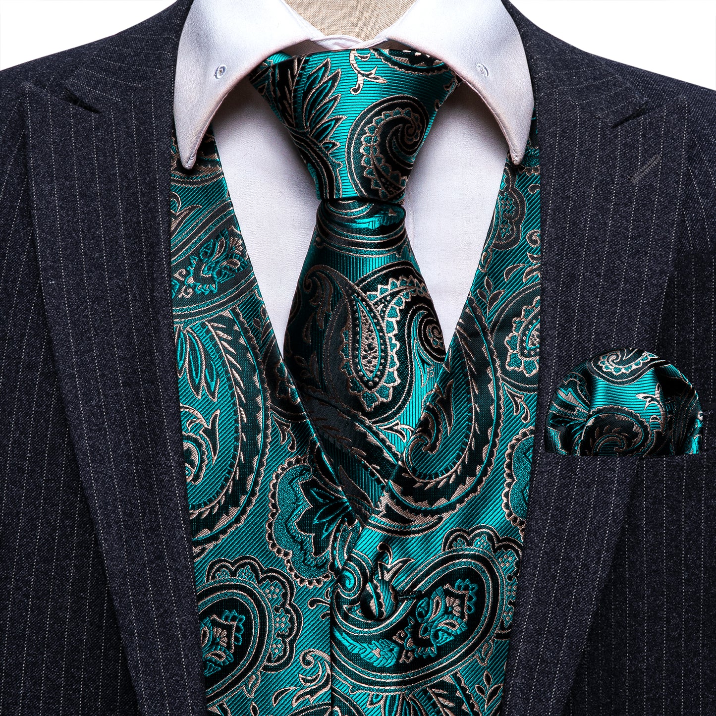 Designer Floral Waistcoat Silky Novelty Vest Paisley Teal Whales