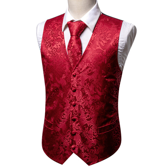 Designer Floral Waistcoat Buy 1 Get 1 Free Random Design in Your Size Silky Novelty Vest Lava Red