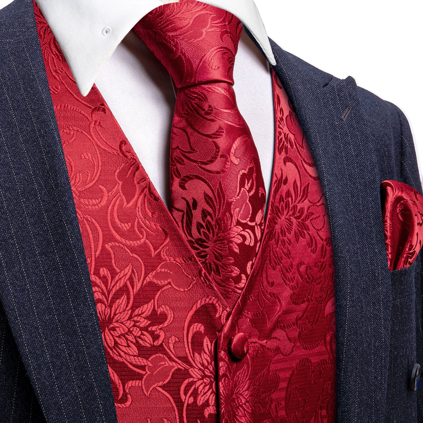 Designer Floral Waistcoat Silky Novelty Vest Lava Red