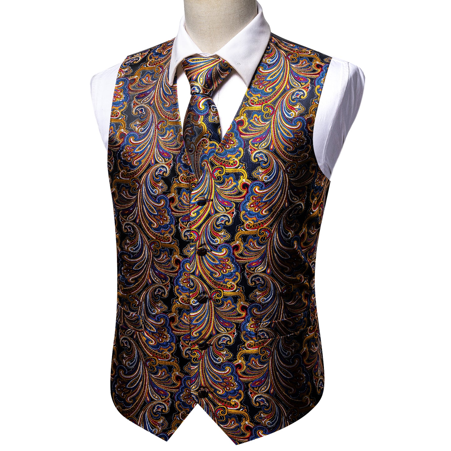 Designer Floral Waistcoat Silky Novelty Vest Paisley Rainbow Move