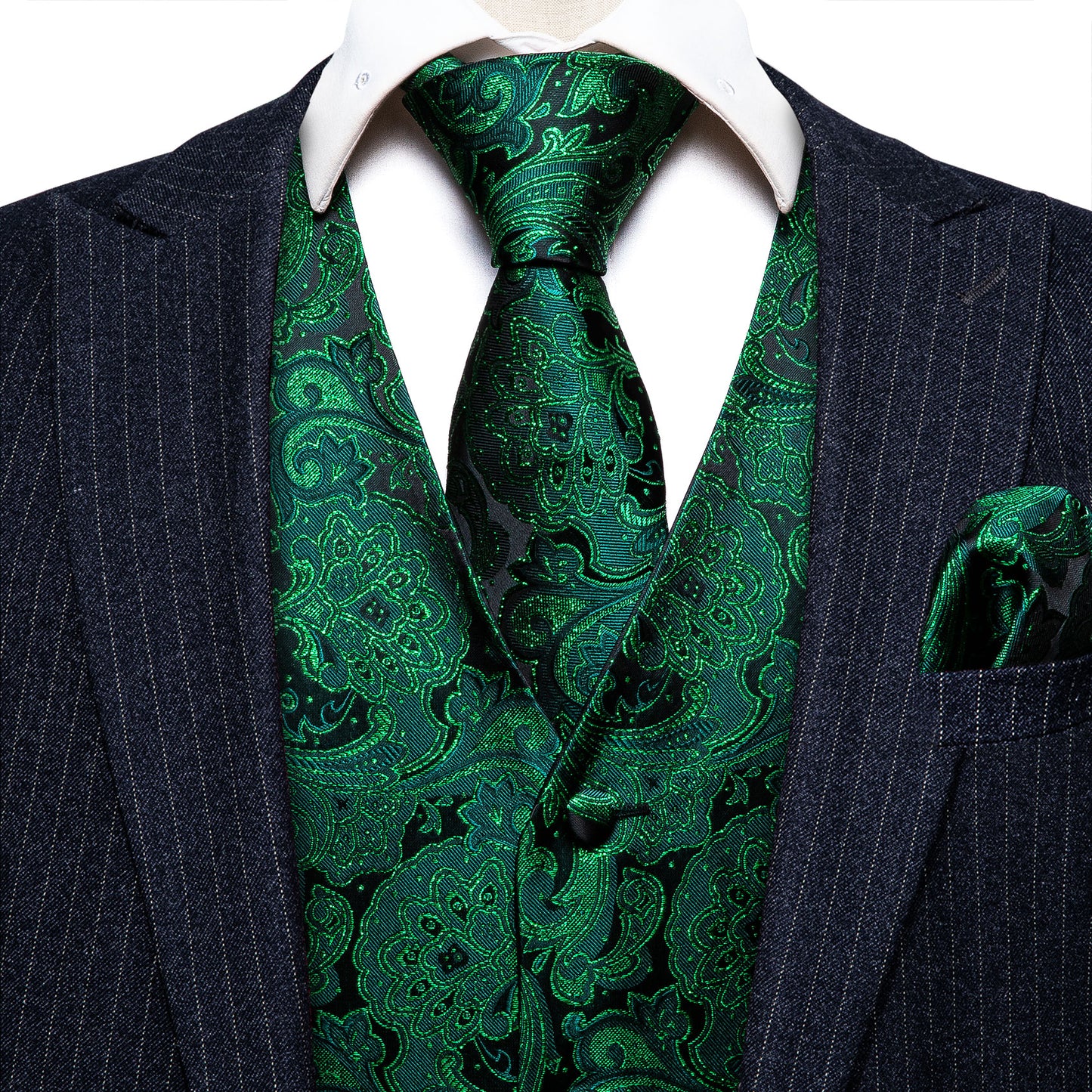 Designer Floral Waistcoat Silky Novelty Vest Paisley Green Blast