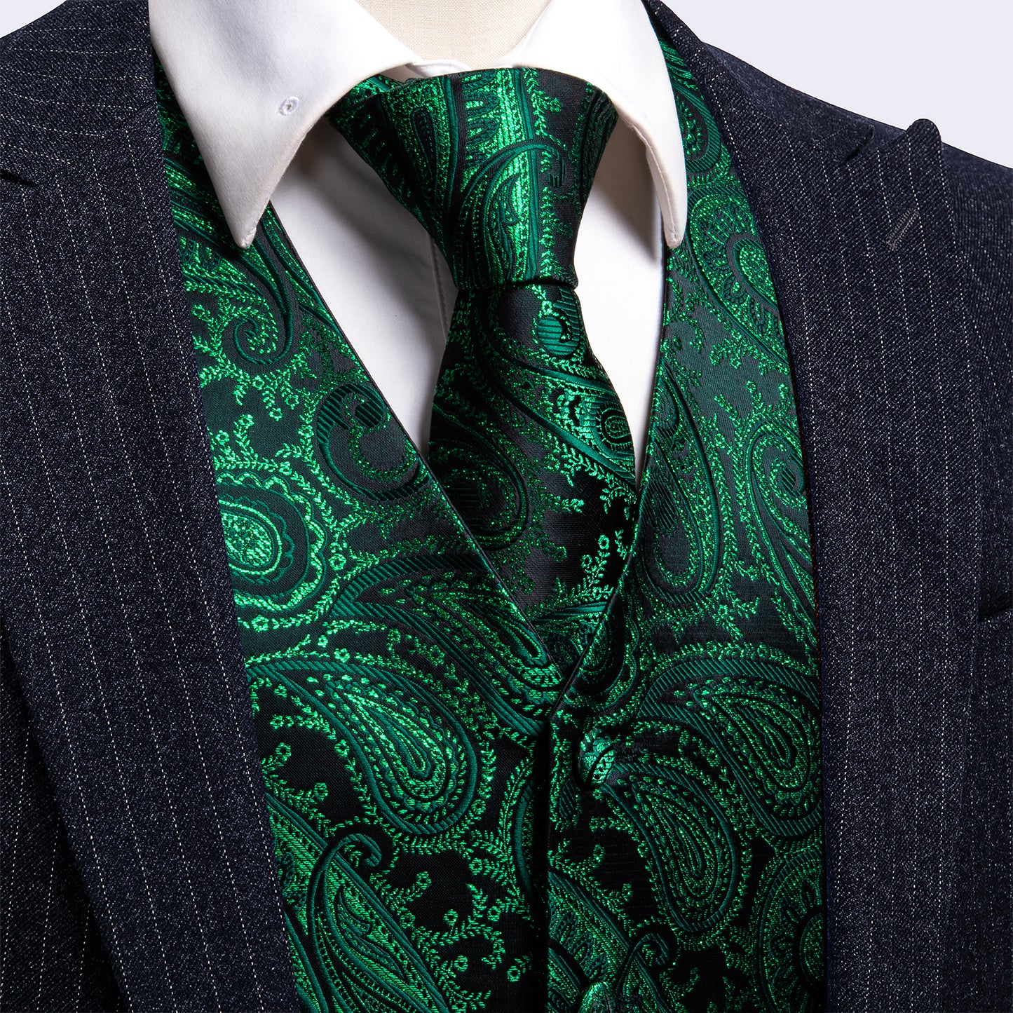 Designer Paisley Waistcoat Silky Novelty Vest Whales Forest Green