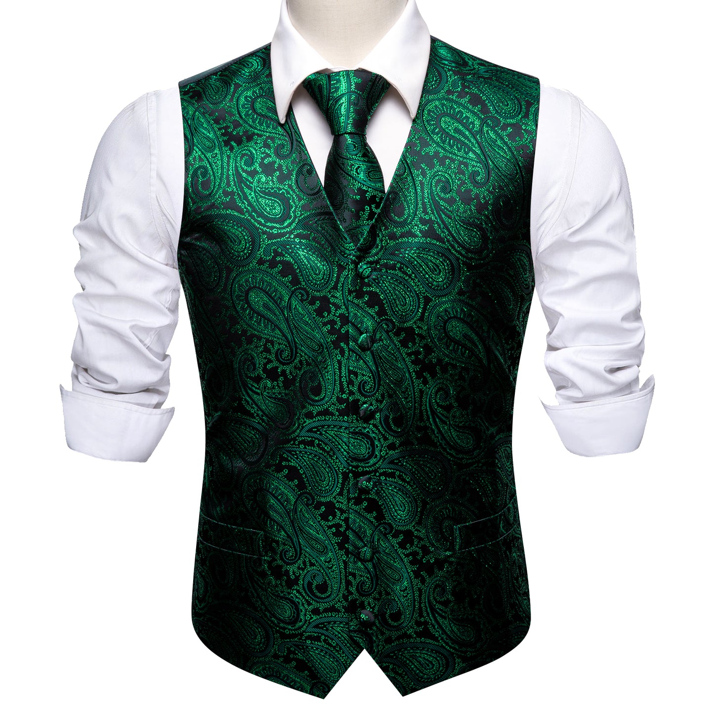 Designer Paisley Waistcoat Silky Novelty Vest Whales Forest Green