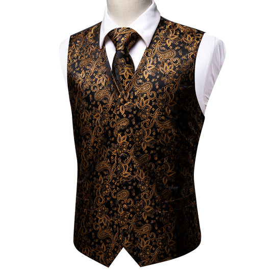 Designer Paisley Waistcoat Silky Novelty Vest Pond Brown