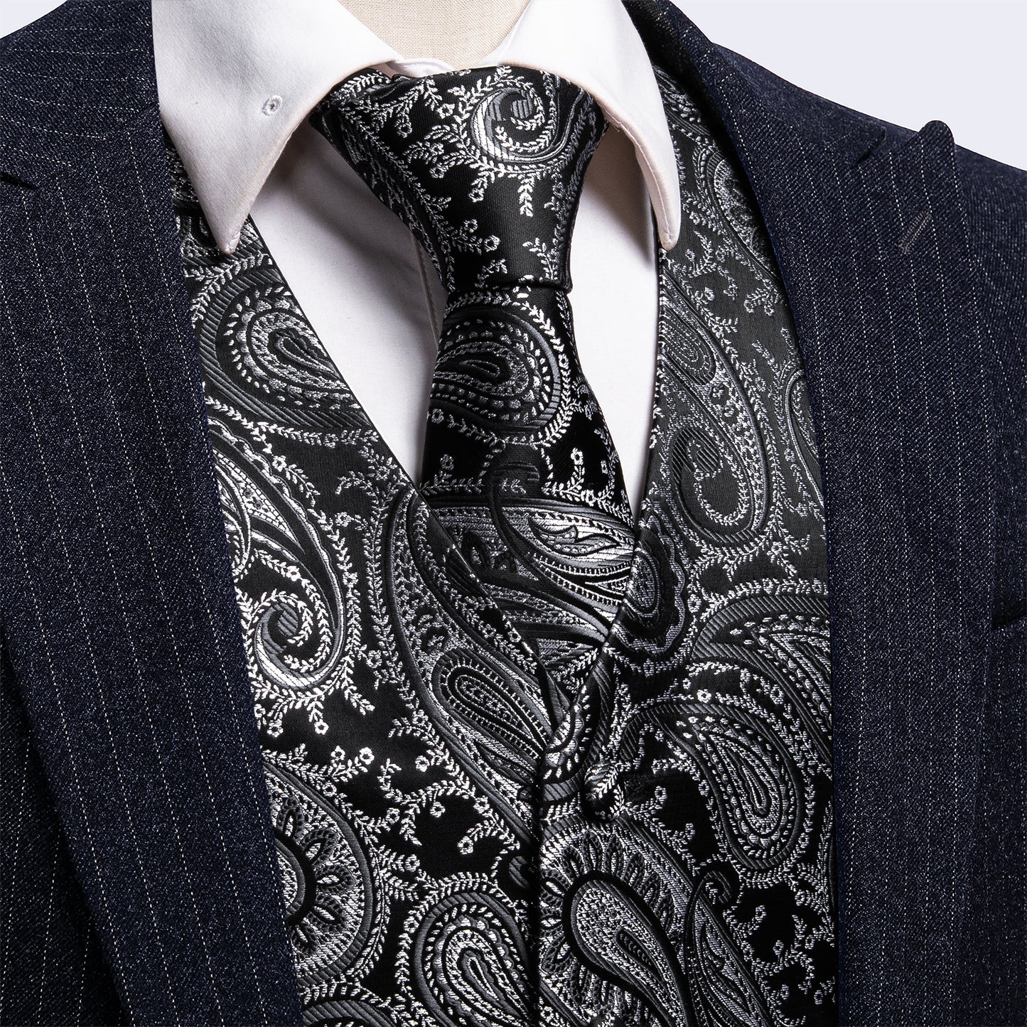 Designer Paisley Waistcoat Silky Novelty Vest Whales Chaocoal Grey