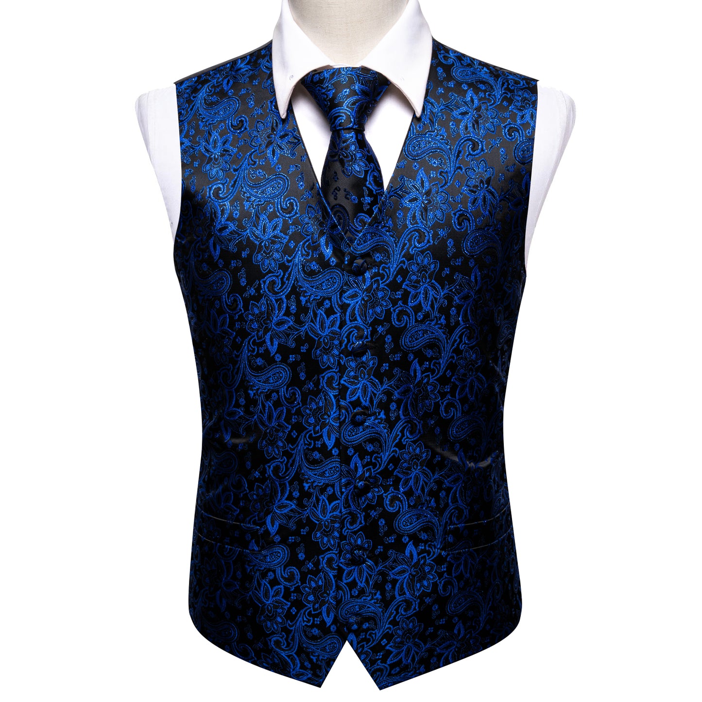 Designer Paisley Waistcoat Silky Novelty Vest Pond Royal Blue