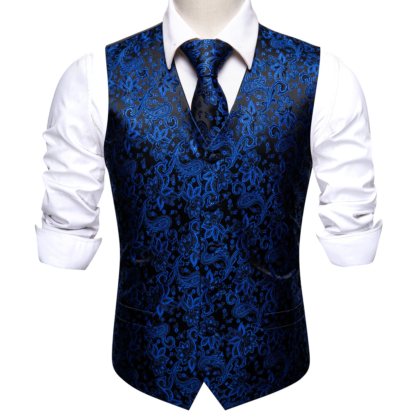 Designer Paisley Waistcoat Silky Novelty Vest Pond Royal Blue