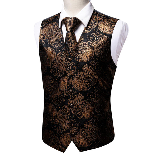 Designer Paisley Waistcoat Silky Novelty Vest Heart SunBrown