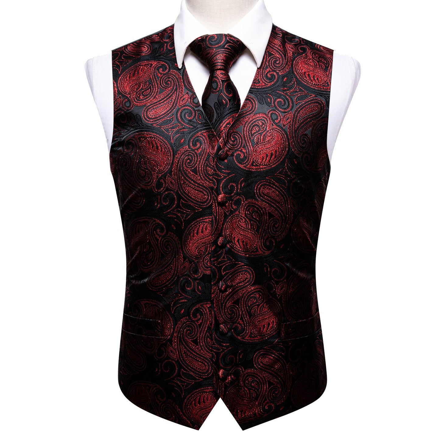 Designer Paisley Waistcoat Silky Novelty Vest Heart Cherry Red