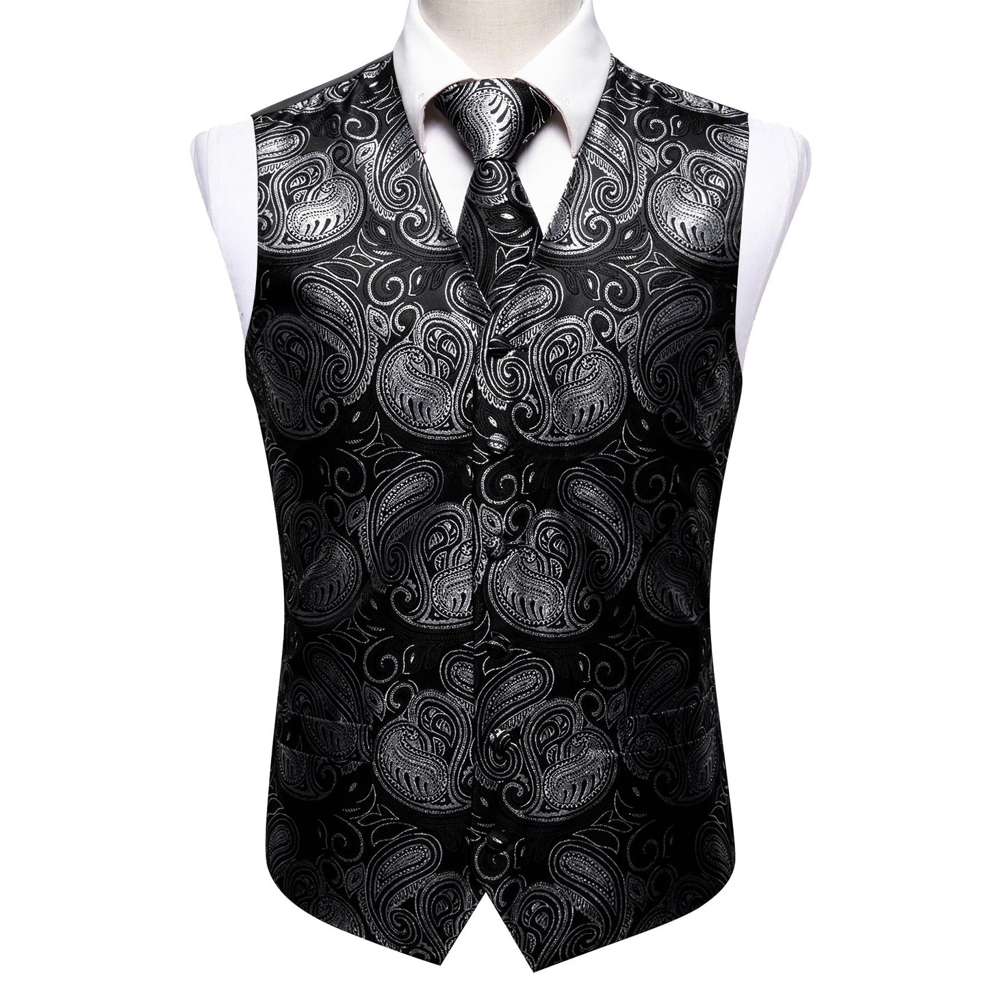 Designer Paisley Waistcoat Silky Novelty Vest Heart Iron Grey