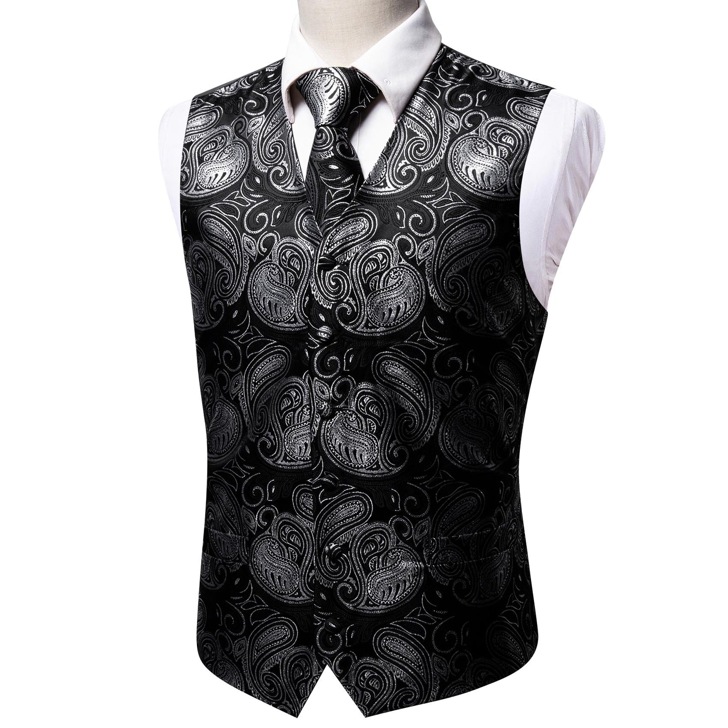 Designer Paisley Waistcoat Silky Novelty Vest Heart Iron Grey