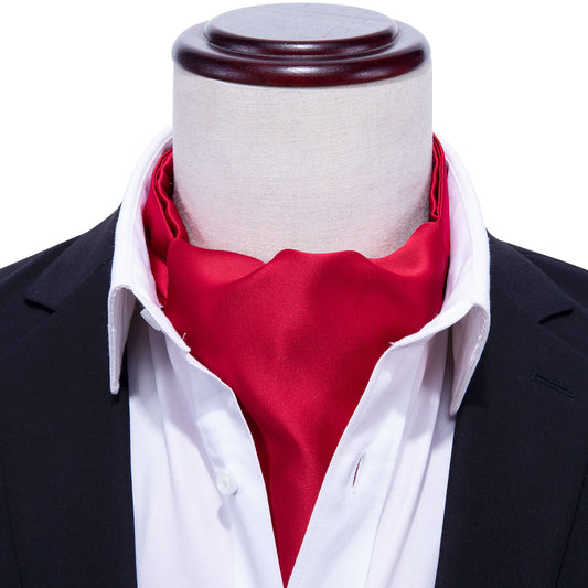 Victorian Ascot Silky Plain Satin Day Cravat Set [Red]