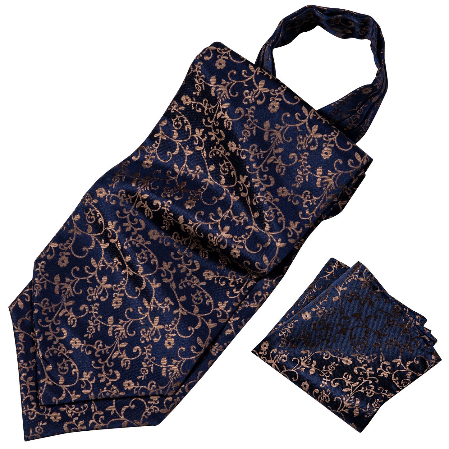 Victorian Ascot Silky Floral Day Cravat Set [Navy Garden]