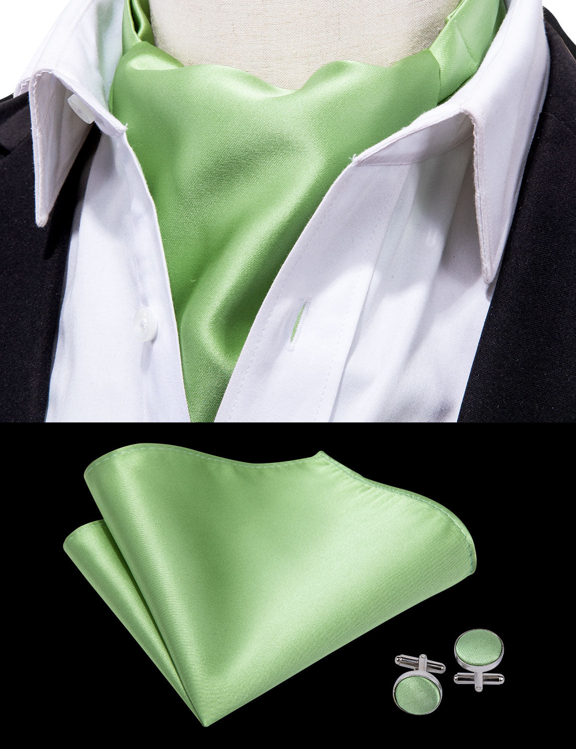 Victorian Ascot Silky Plain Satin Day Cravat Set [Lime Green]