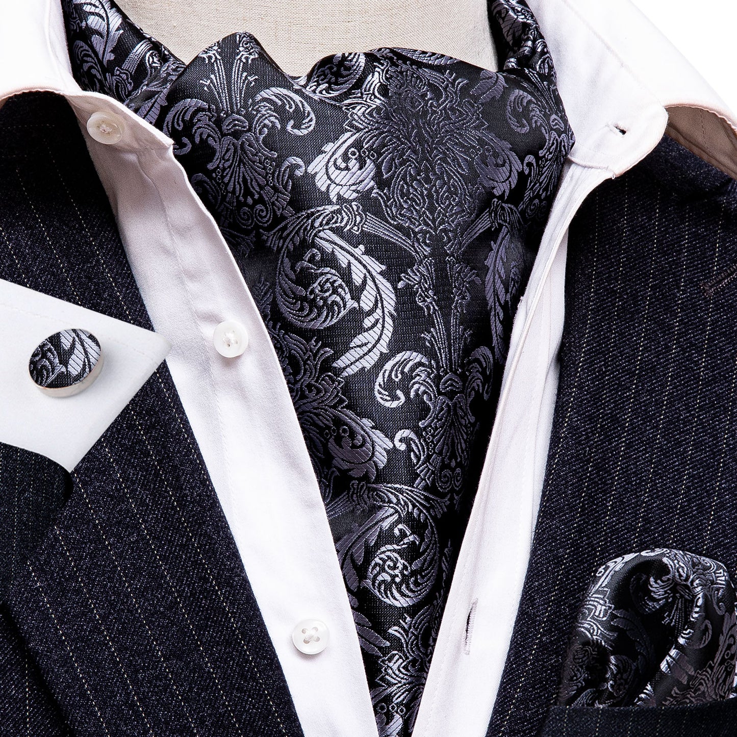 Victorian Ascot Silky Floral Day Cravat Set [Palace Steel]