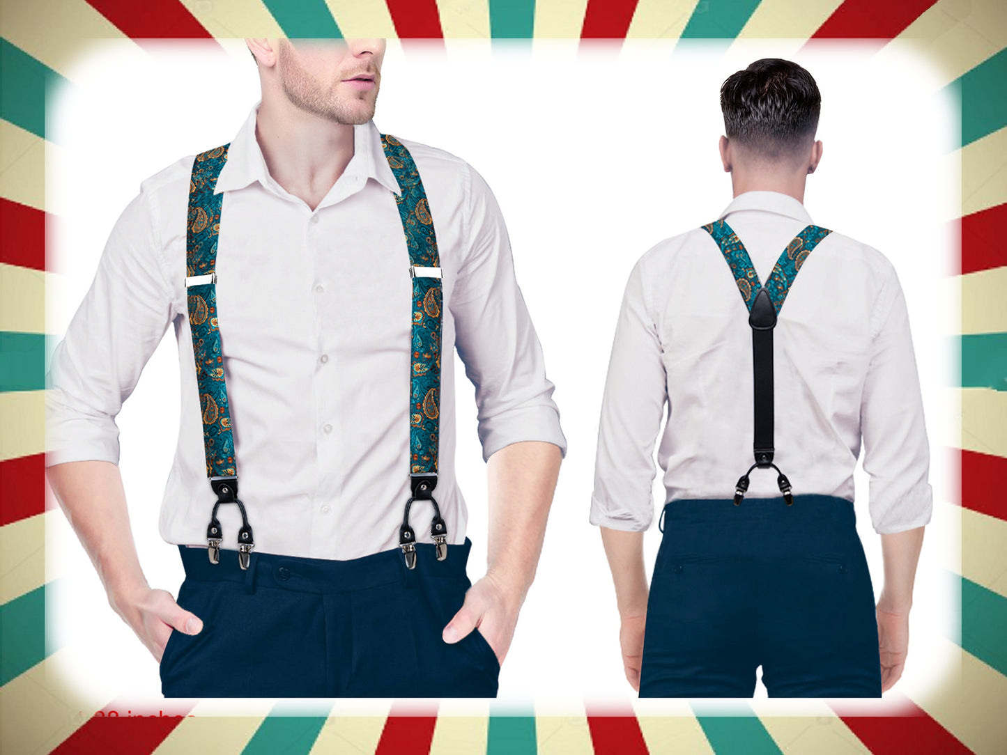 BD4004 Men's Braces Designer Clip Suspender Set [Paisley Teal]