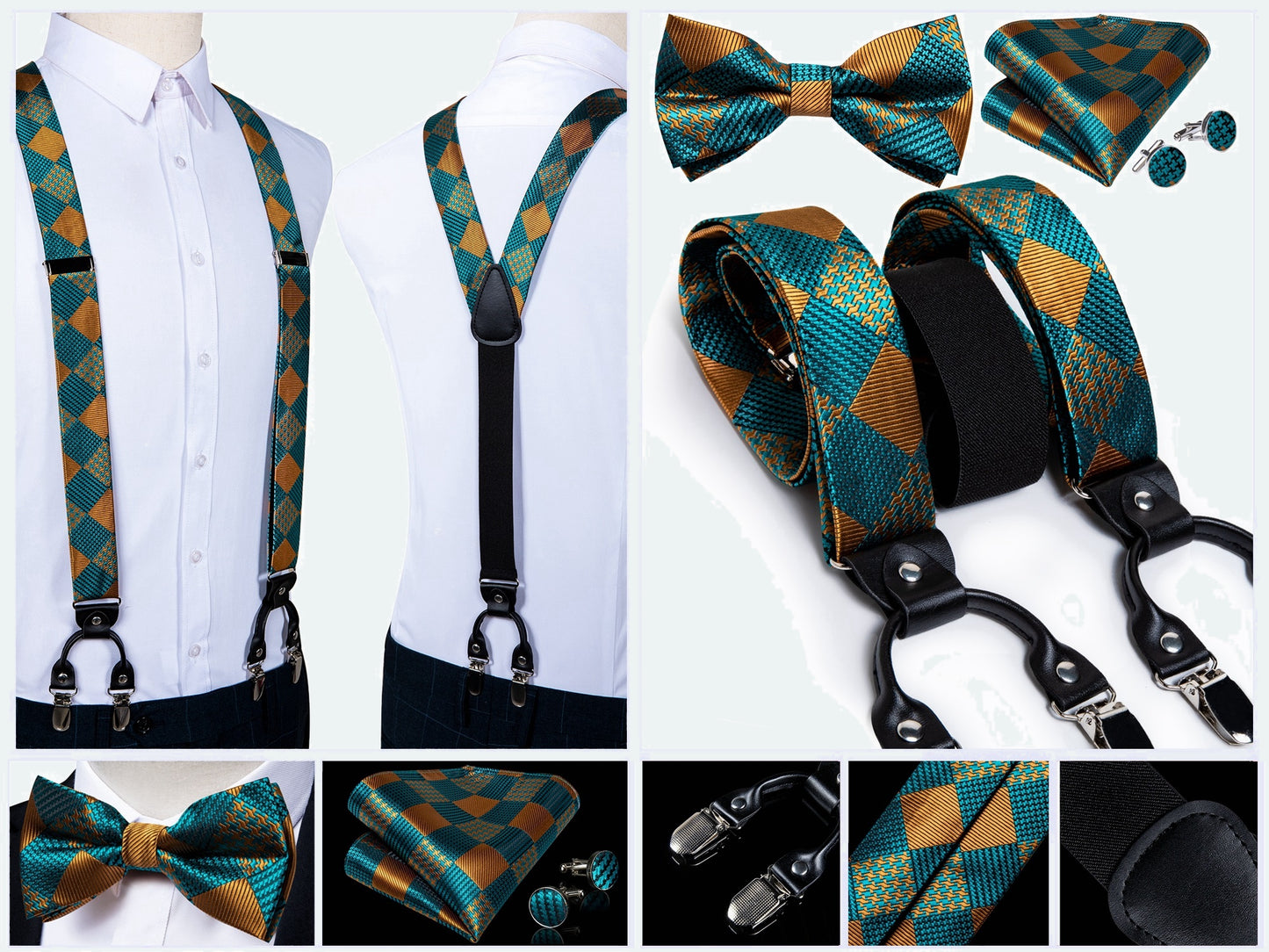 BD4005 Men's Braces Designer Clip Suspender Set [Teal Patch]