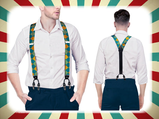BD4005 Men's Braces Designer Clip Suspender Set [Teal Patch]