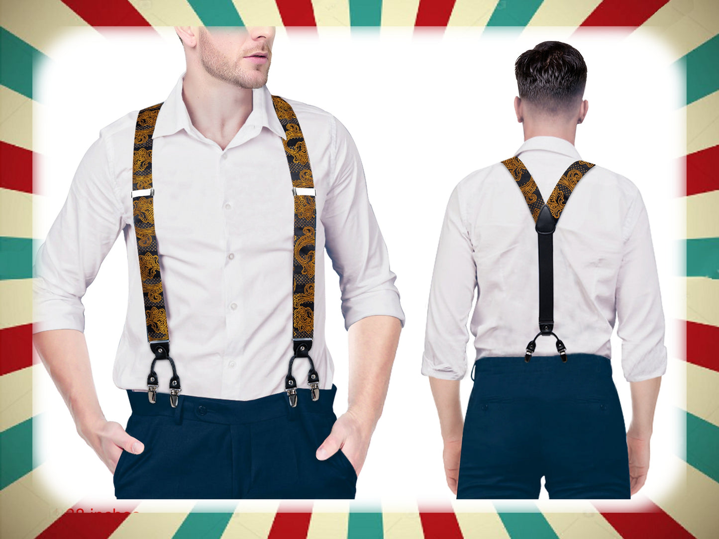 BD4014 Men's Braces Designer Clip Suspender Set [Golden Damask]