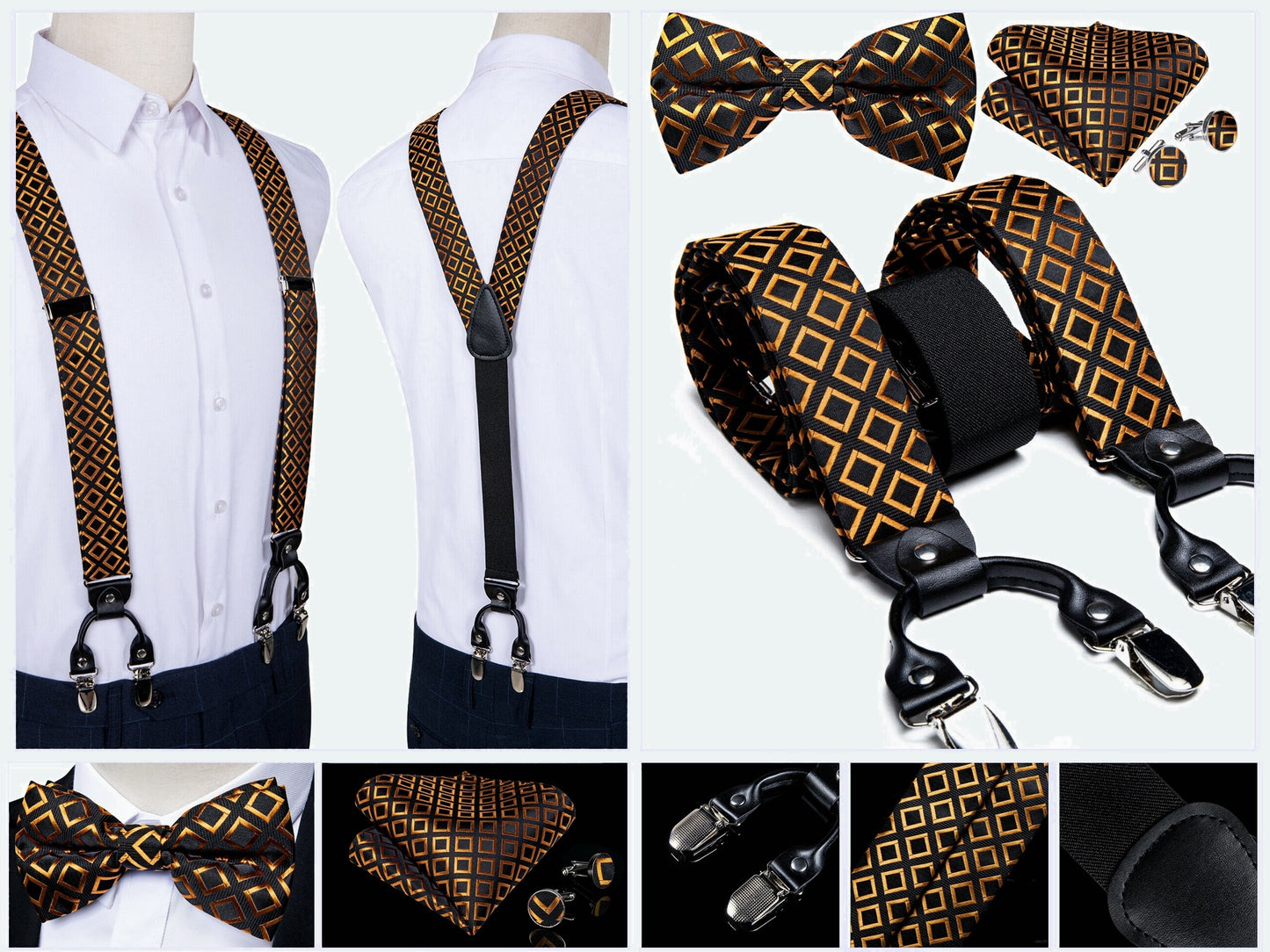BD4016 Men's Braces Designer Clip Suspender Set [Gold Cubes]