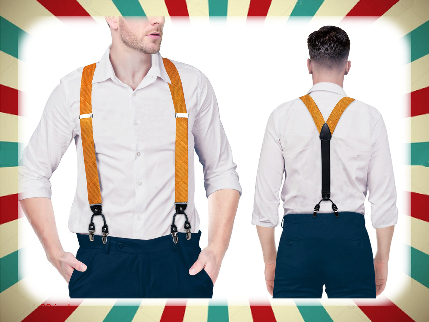 BD4017 Men's Braces Designer Clip Suspender Set [Yard Orange]