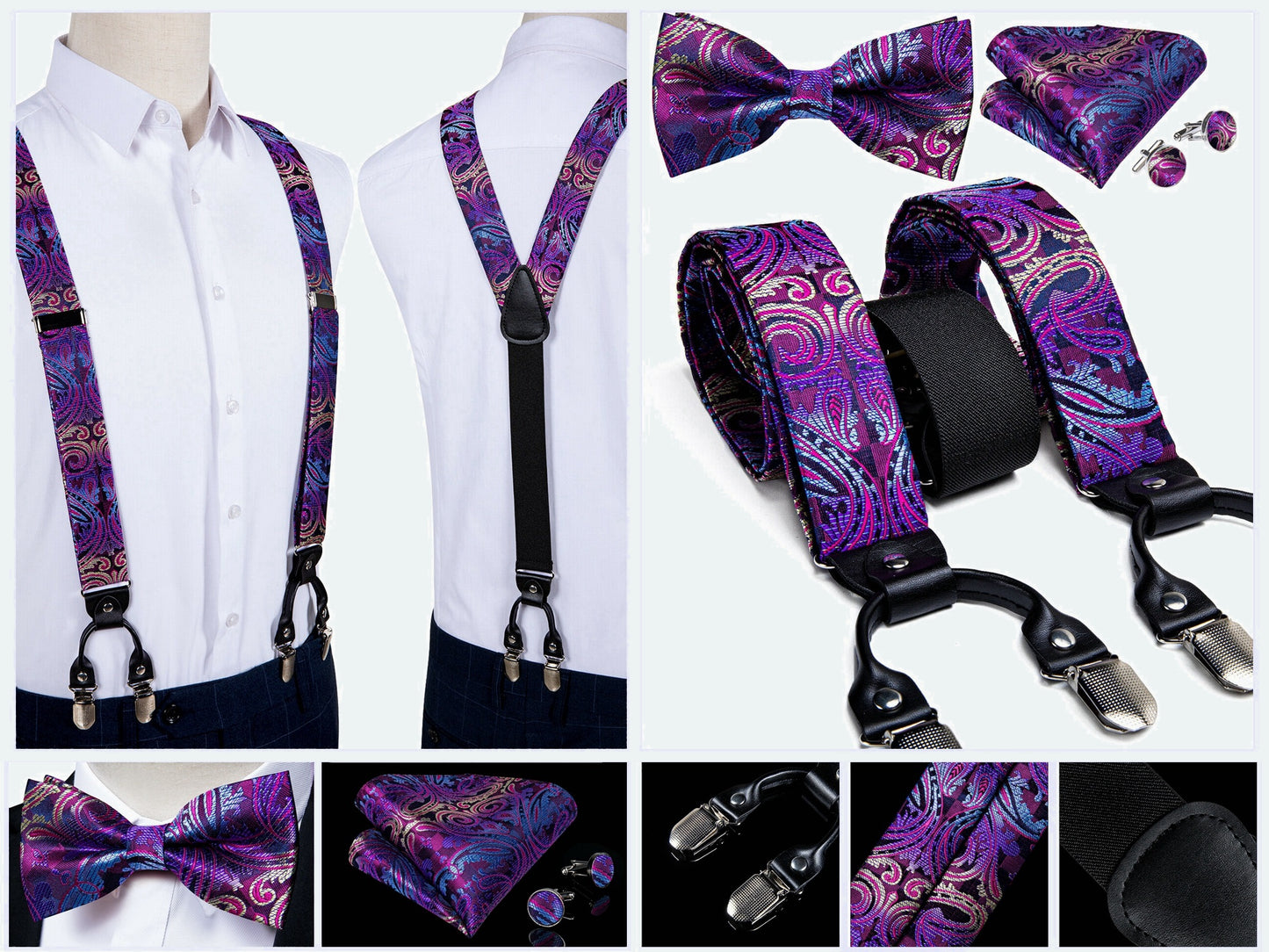 BD4018 Men's Braces Designer Clip Suspender Set [Violet Paisley Damask]