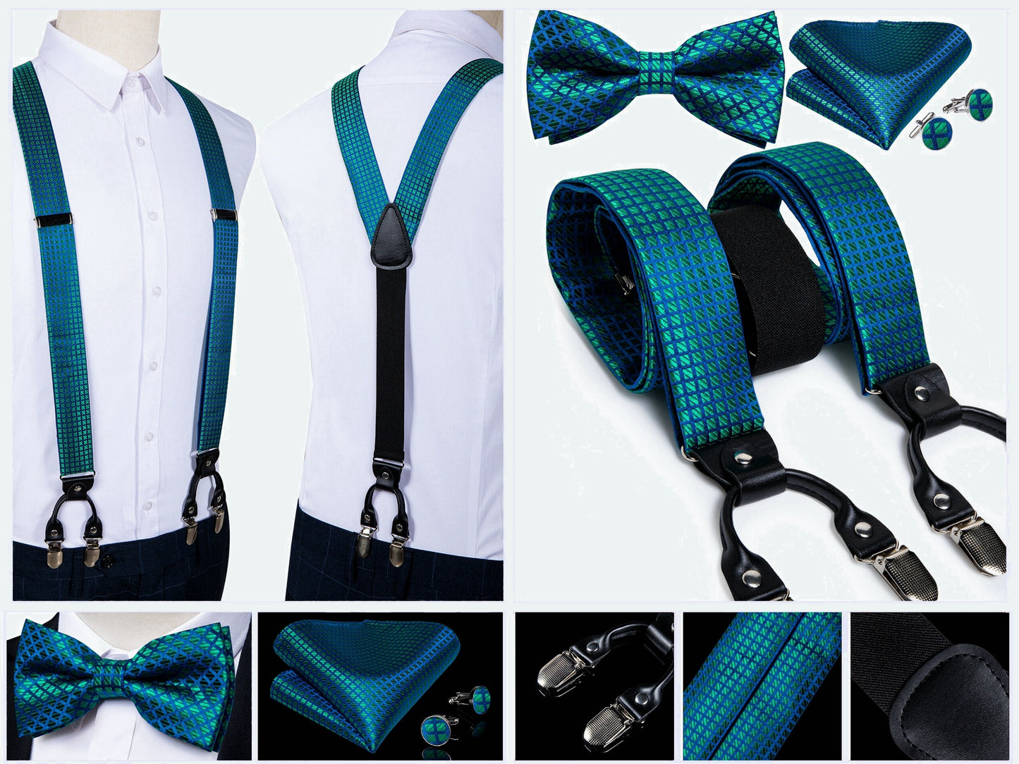 BD4019 Men's Braces Designer Clip Suspender Set [Teal Pool]