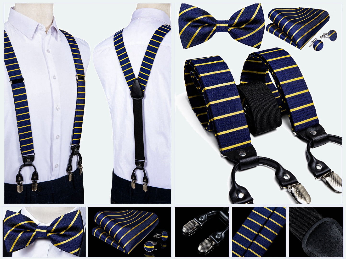 BD4020 Men's Braces Designer Clip Suspender Set [Office Blue]