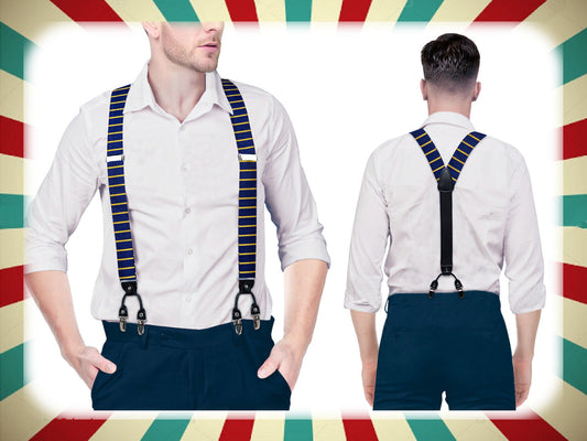 BD4020 Men's Braces Designer Clip Suspender Set [Office Blue]