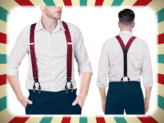 BD4021 Men's Braces Designer Clip Suspender Set [Marron Paisley Damask]