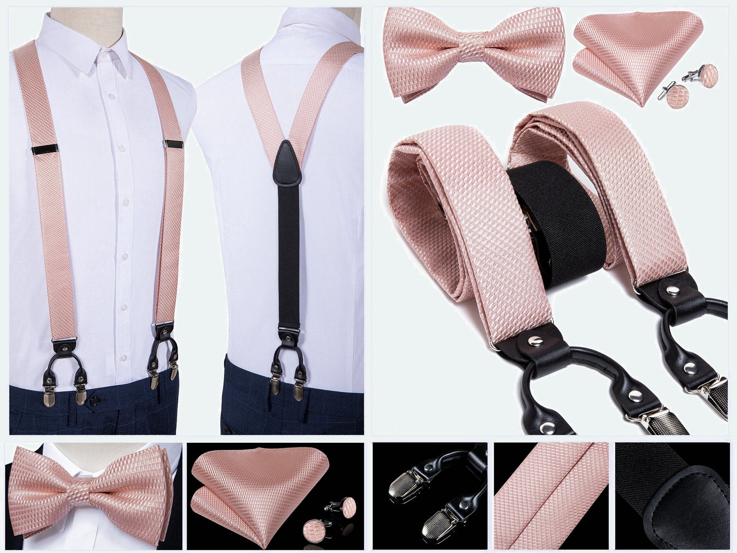 BD4022 Men's Braces Designer Clip Suspender Set [Pink Nylon]