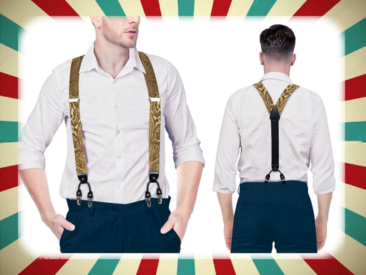BD4023 Men's Braces Designer Clip Suspender Set [Dark Champagne]