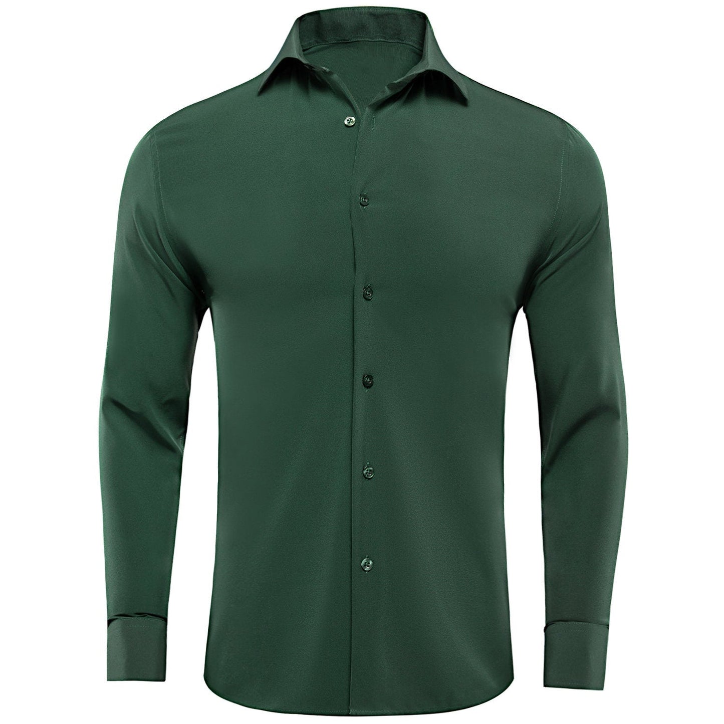Men's 4-Way Stretch Dress Shirt Wrinkle-Free Long Sleeve Dark Green