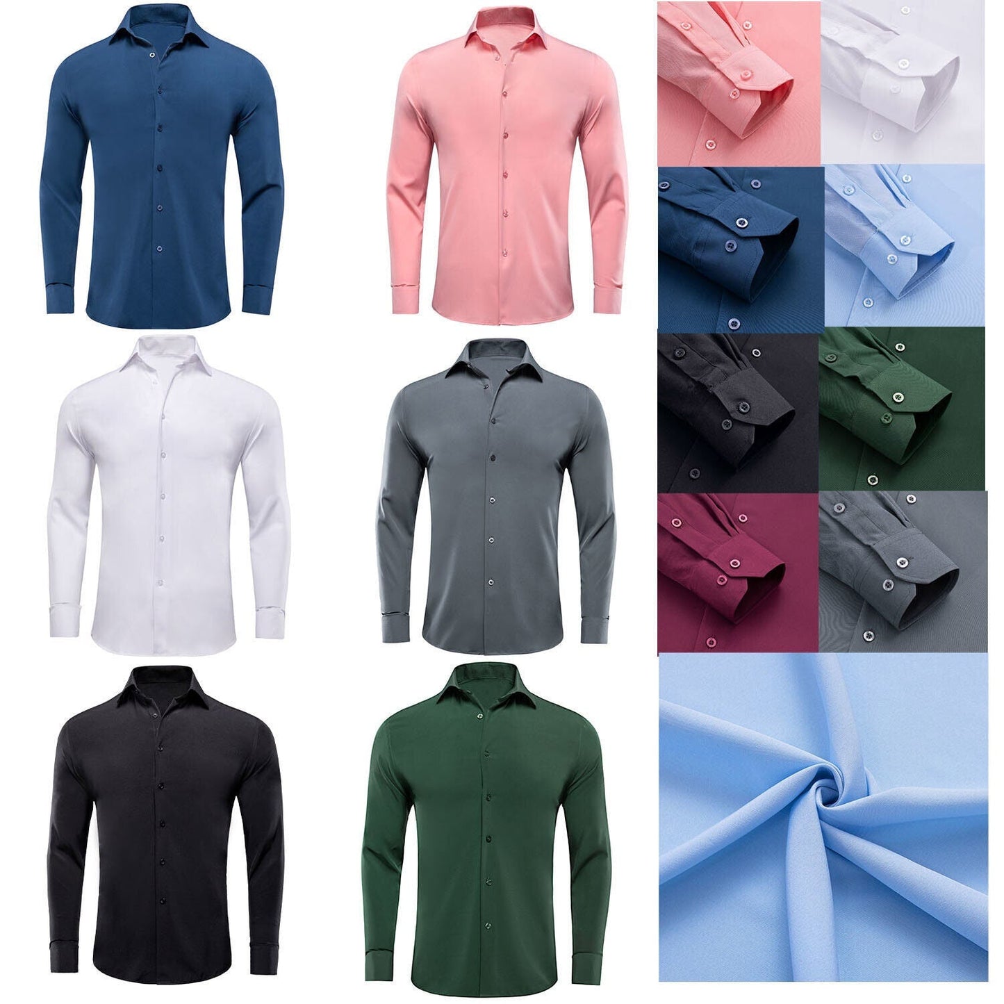 Men's 4-Way Stretch Dress Shirt Wrinkle-Free Long Sleeve Royal Blue