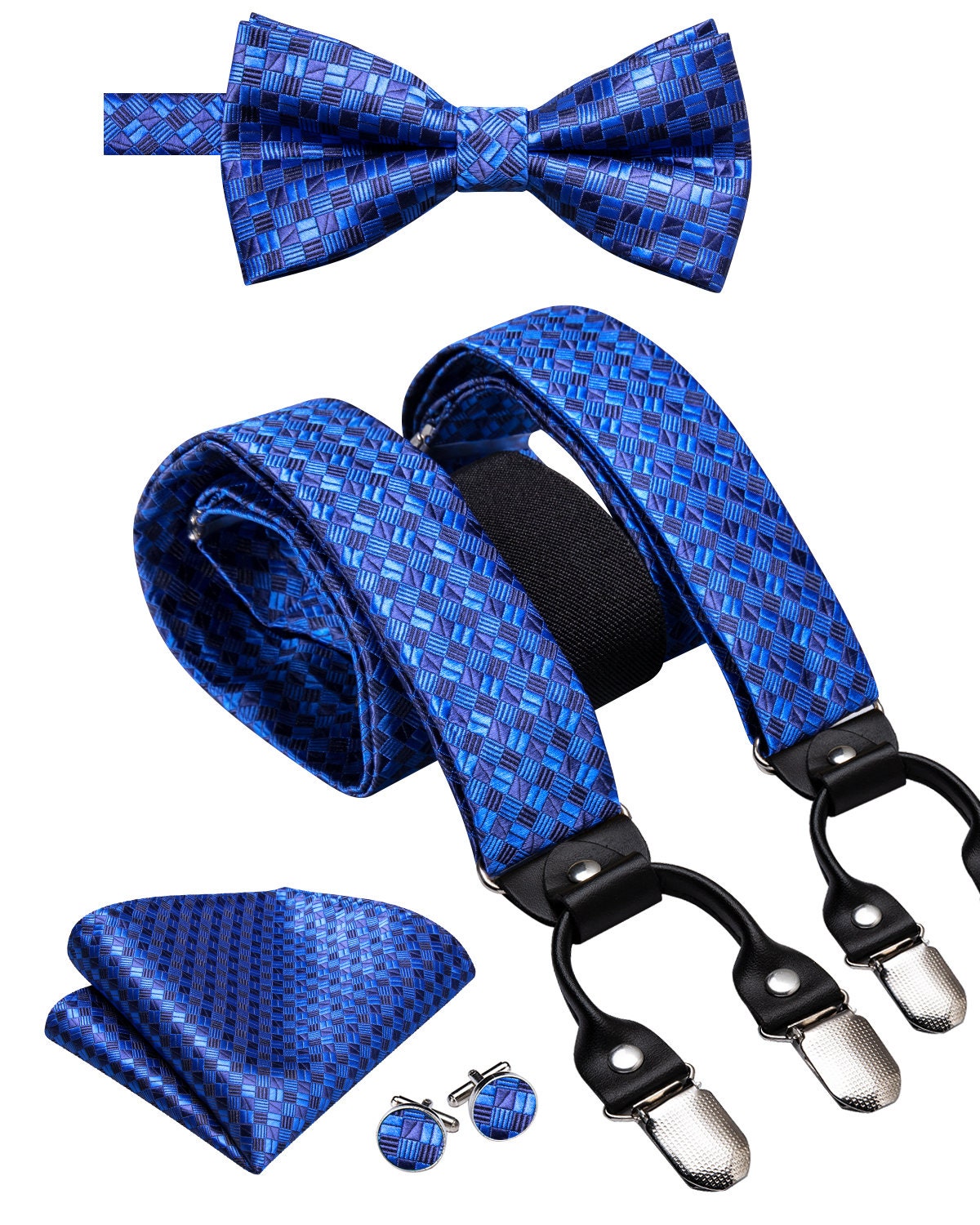 Hi Tie® Msg me the color Men Paisley Suspender and Bow Tie Set with Floral Pocket Square Y Shape 6 Clips Braces Christmas Wedding