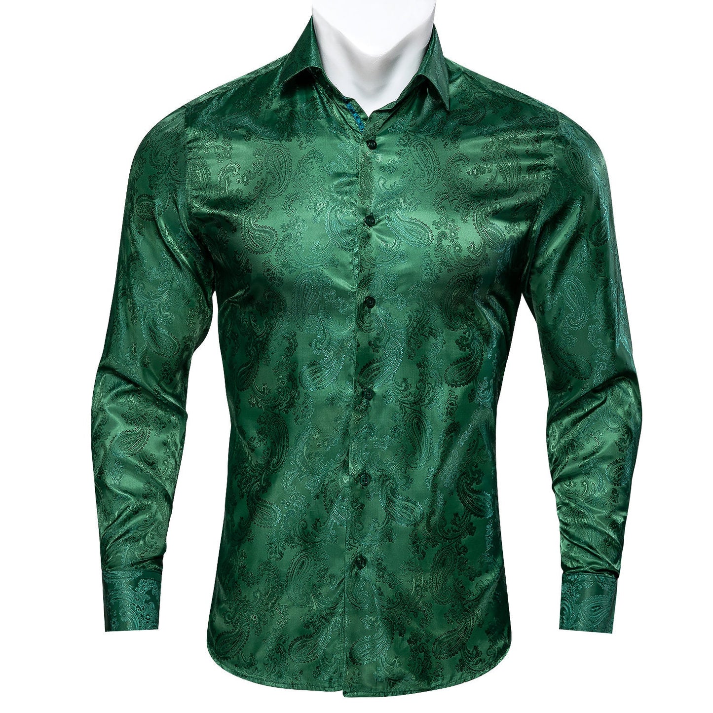 Men's Dress Shirt Long Sleeve Green Paisley