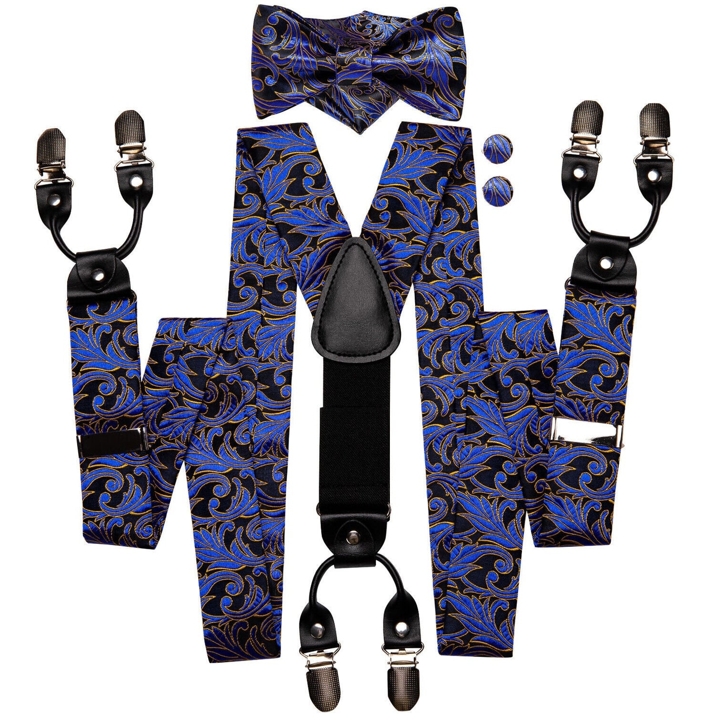 Hi Tie® Msg me the color Men Paisley Suspender and Bow Tie Set with Floral Pocket Square Y Shape 6 Clips Braces Christmas Wedding