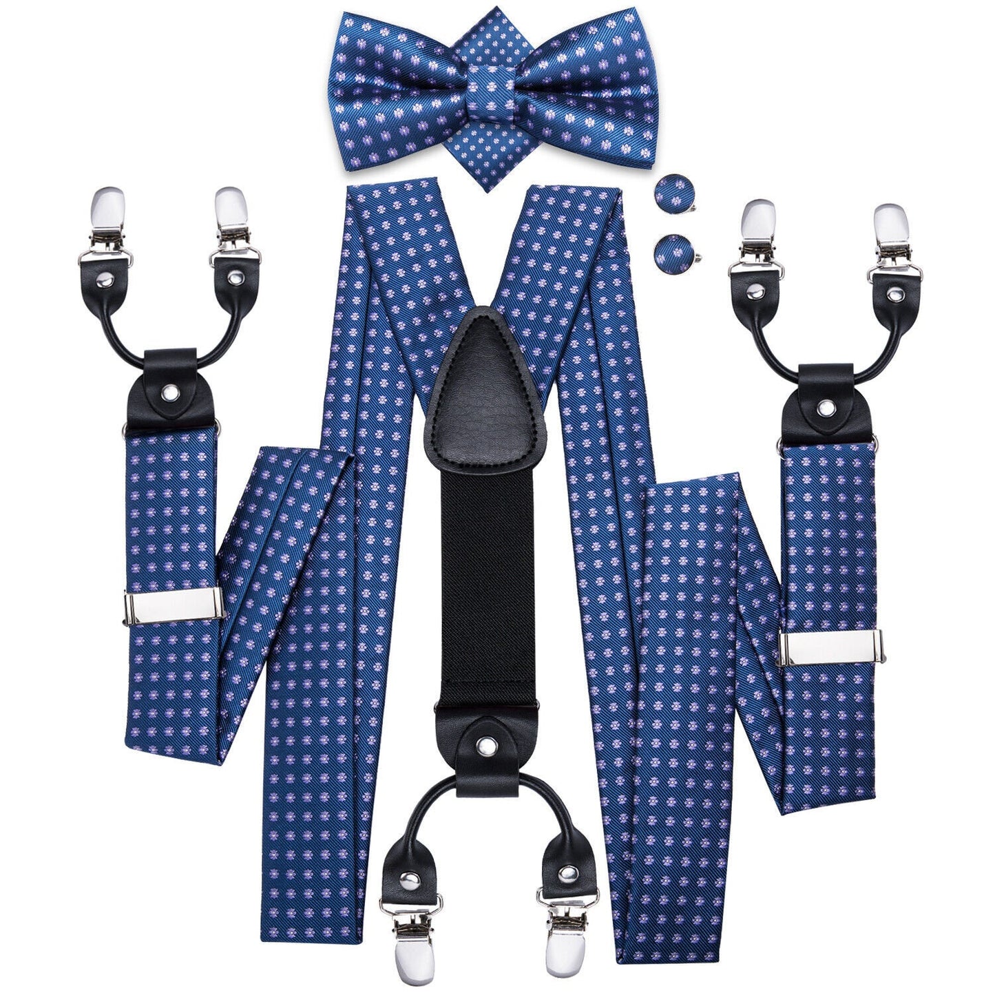 Hi Tie® Msg me the color Men Paisley Suspender and Bow Tie Set with Floral Pocket Square Y Shape 6 Clips Braces Christmas Wedding