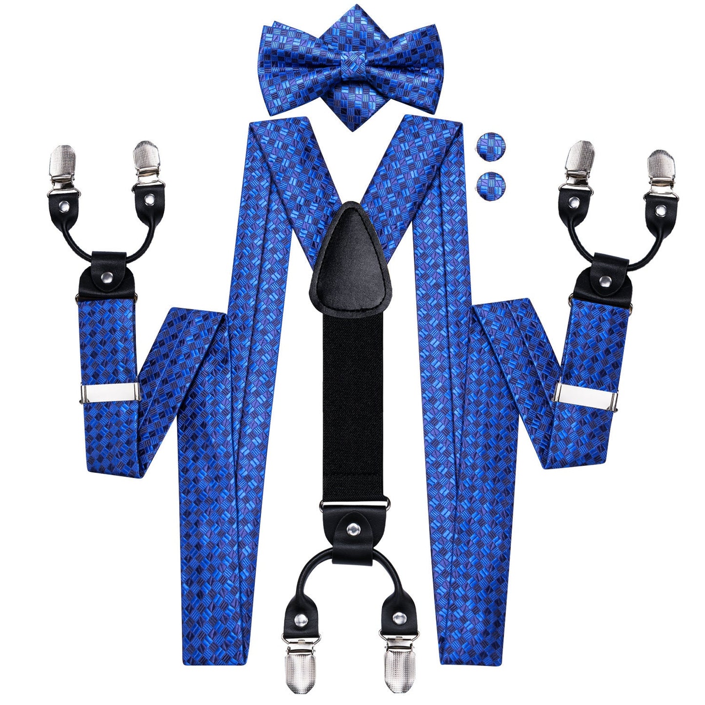 Hi Tie® Msg me the color Men Paisley Suspender and Bow Tie Set with Floral Pocket Square Y Shape 6 Clips Braces Christmas Wedding