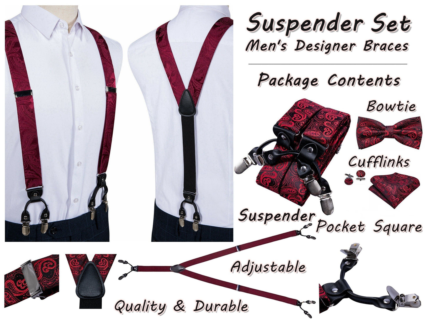 BD4008 Men's Braces Designer Clip Suspender Set [Purple Waves]