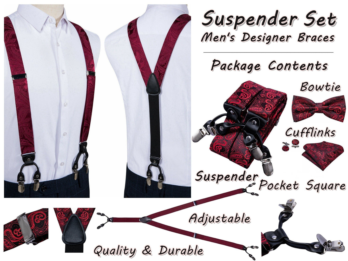 BD3069 Men's Braces Designer Clip Suspender Set [Blue Points]