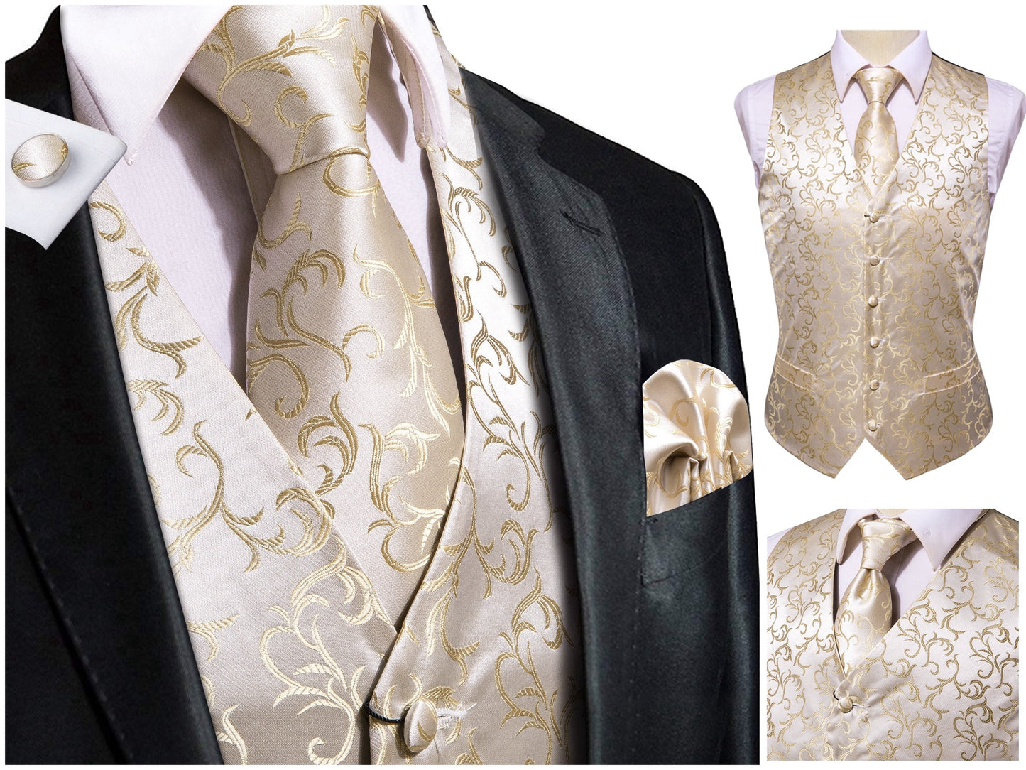 Hi Tie Men's Novelty Waistcoat Silky Floral Vest Set Tuxedo Gilet Casual Business [Bronze+]